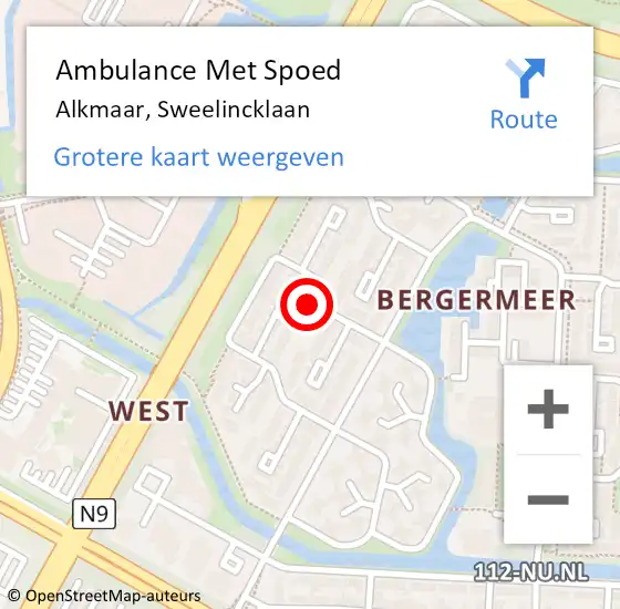 Locatie op kaart van de 112 melding: Ambulance Met Spoed Naar Alkmaar, Sweelincklaan op 10 maart 2023 19:06