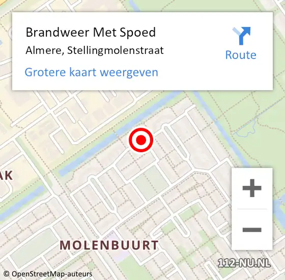 Locatie op kaart van de 112 melding: Brandweer Met Spoed Naar Almere, Stellingmolenstraat op 10 maart 2023 19:13