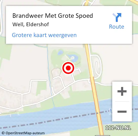 Locatie op kaart van de 112 melding: Brandweer Met Grote Spoed Naar Well, Eldershof op 10 maart 2023 19:23