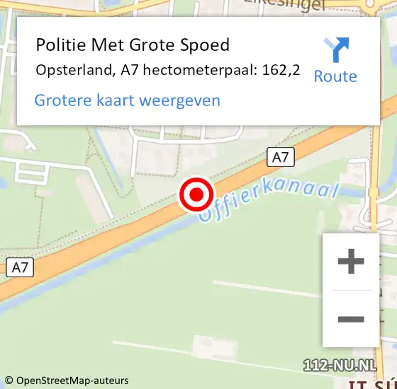 Locatie op kaart van de 112 melding: Politie Met Grote Spoed Naar Opsterland, A7 hectometerpaal: 162,2 op 10 maart 2023 19:36