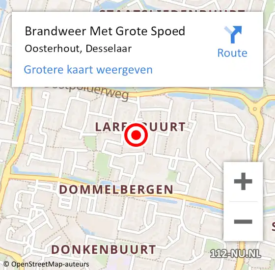 Locatie op kaart van de 112 melding: Brandweer Met Grote Spoed Naar Oosterhout, Desselaar op 10 maart 2023 19:59