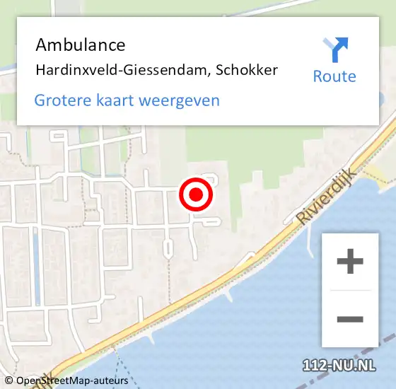 Locatie op kaart van de 112 melding: Ambulance Hardinxveld-Giessendam, Schokker op 18 augustus 2014 13:51