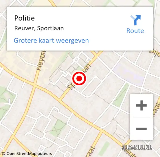 Locatie op kaart van de 112 melding: Politie Reuver, Sportlaan op 10 maart 2023 20:59