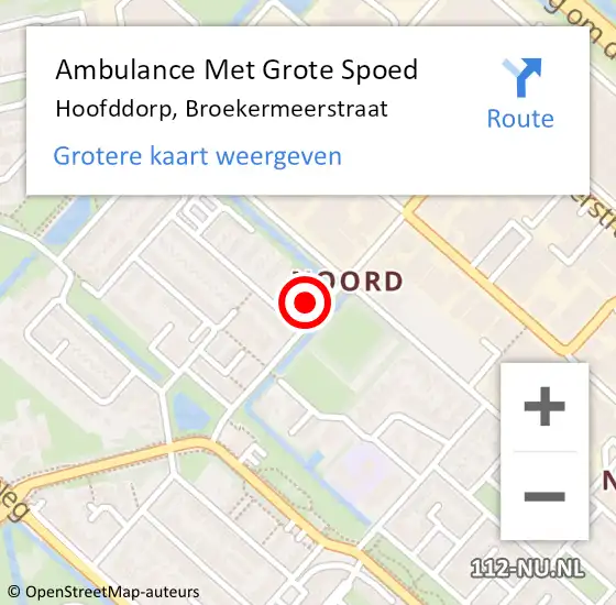 Locatie op kaart van de 112 melding: Ambulance Met Grote Spoed Naar Hoofddorp, Broekermeerstraat op 10 maart 2023 21:05