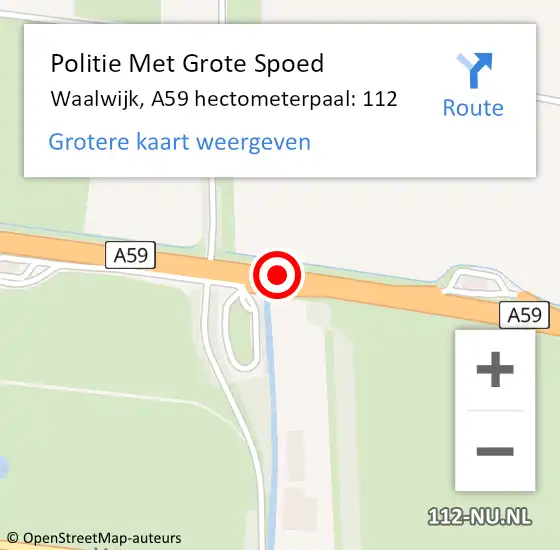Locatie op kaart van de 112 melding: Politie Met Grote Spoed Naar Waalwijk, A59 hectometerpaal: 112 op 10 maart 2023 21:17
