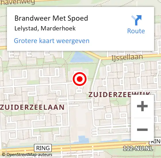 Locatie op kaart van de 112 melding: Brandweer Met Spoed Naar Lelystad, Marderhoek op 10 maart 2023 21:21