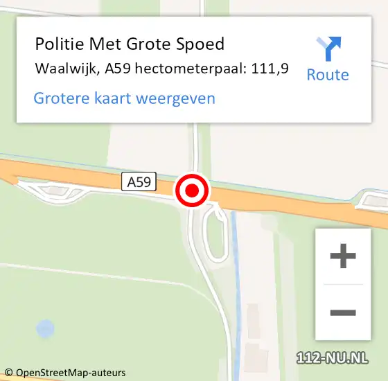 Locatie op kaart van de 112 melding: Politie Met Grote Spoed Naar Waalwijk, A59 hectometerpaal: 111,9 op 10 maart 2023 21:24