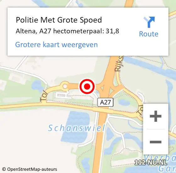 Locatie op kaart van de 112 melding: Politie Met Grote Spoed Naar Altena, A27 hectometerpaal: 31,8 op 10 maart 2023 21:29