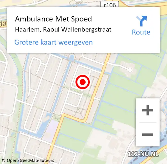 Locatie op kaart van de 112 melding: Ambulance Met Spoed Naar Haarlem, Raoul Wallenbergstraat op 10 maart 2023 22:25