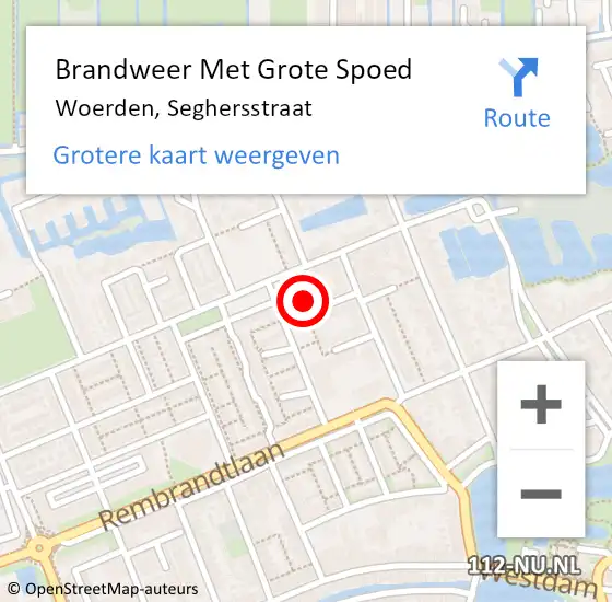 Locatie op kaart van de 112 melding: Brandweer Met Grote Spoed Naar Woerden, Seghersstraat op 10 maart 2023 23:10