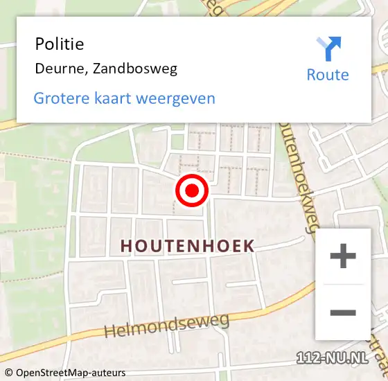 Locatie op kaart van de 112 melding: Politie Deurne, Zandbosweg op 11 maart 2023 00:13