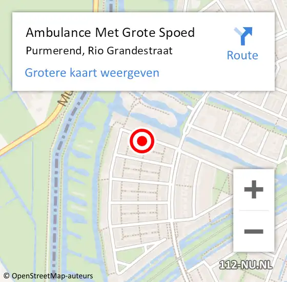 Locatie op kaart van de 112 melding: Ambulance Met Grote Spoed Naar Purmerend, Rio Grandestraat op 11 maart 2023 01:03