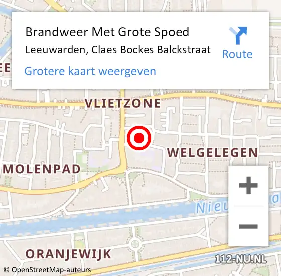 Locatie op kaart van de 112 melding: Brandweer Met Grote Spoed Naar Leeuwarden, Claes Bockes Balckstraat op 11 maart 2023 04:39