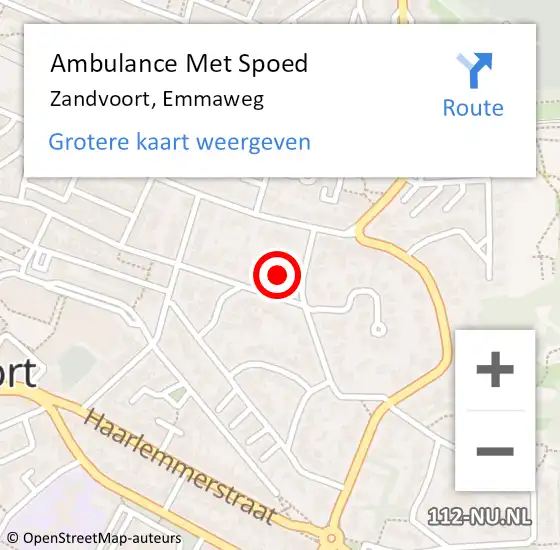 Locatie op kaart van de 112 melding: Ambulance Met Spoed Naar Zandvoort, Emmaweg op 11 maart 2023 05:44