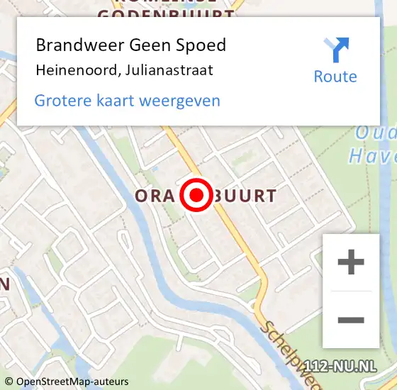 Locatie op kaart van de 112 melding: Brandweer Geen Spoed Naar Heinenoord, Julianastraat op 11 maart 2023 06:43
