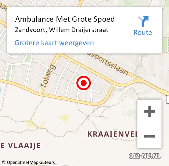 Locatie op kaart van de 112 melding: Ambulance Met Grote Spoed Naar Zandvoort, Willem Draijerstraat op 11 maart 2023 07:46