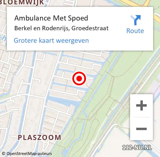 Locatie op kaart van de 112 melding: Ambulance Met Spoed Naar Berkel en Rodenrijs, Groedestraat op 11 maart 2023 08:36