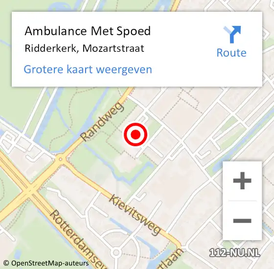 Locatie op kaart van de 112 melding: Ambulance Met Spoed Naar Ridderkerk, Mozartstraat op 11 maart 2023 08:58