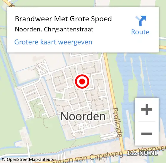 Locatie op kaart van de 112 melding: Brandweer Met Grote Spoed Naar Noorden, Chrysantenstraat op 11 maart 2023 09:26