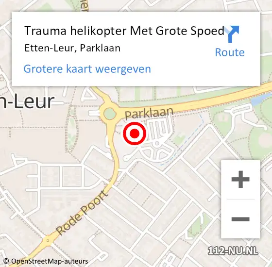 Locatie op kaart van de 112 melding: Trauma helikopter Met Grote Spoed Naar Etten-Leur, Parklaan op 11 maart 2023 09:41