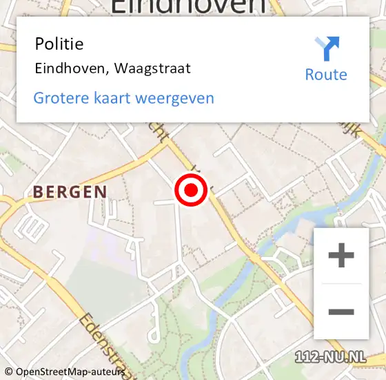 Locatie op kaart van de 112 melding: Politie Eindhoven, Waagstraat op 11 maart 2023 09:53