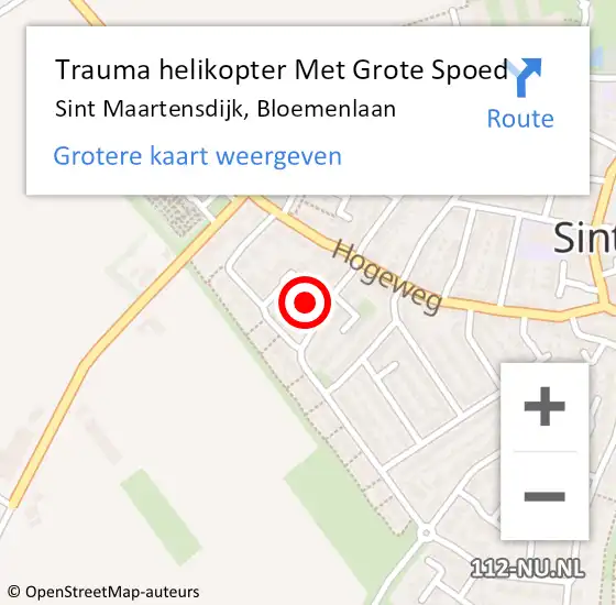 Locatie op kaart van de 112 melding: Trauma helikopter Met Grote Spoed Naar Sint Maartensdijk, Bloemenlaan op 11 maart 2023 09:55