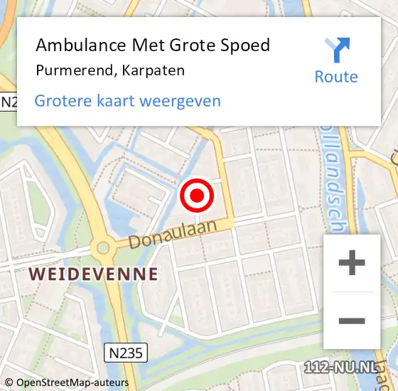 Locatie op kaart van de 112 melding: Ambulance Met Grote Spoed Naar Purmerend, Karpaten op 11 maart 2023 10:48
