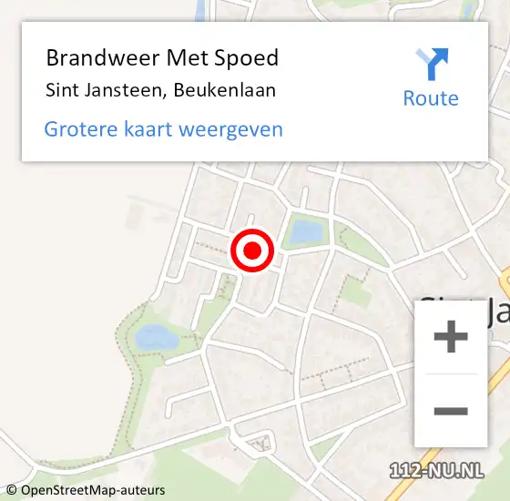 Locatie op kaart van de 112 melding: Brandweer Met Spoed Naar Sint Jansteen, Beukenlaan op 11 maart 2023 11:09