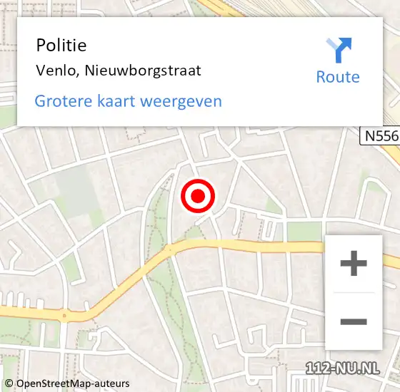 Locatie op kaart van de 112 melding: Politie Venlo, Nieuwborgstraat op 11 maart 2023 11:33