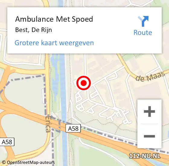 Locatie op kaart van de 112 melding: Ambulance Met Spoed Naar Best, De Rijn op 18 augustus 2014 14:45