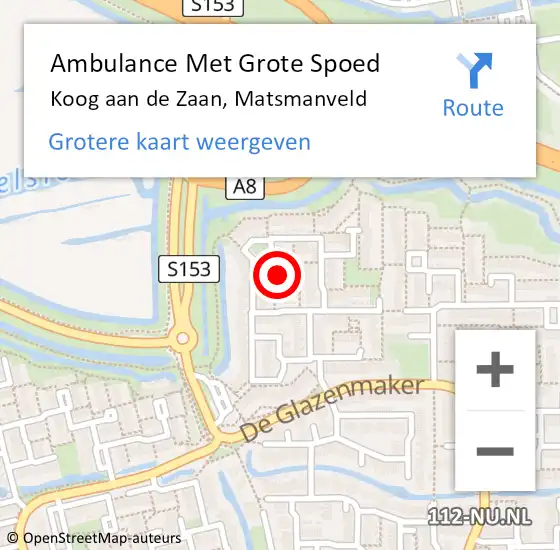 Locatie op kaart van de 112 melding: Ambulance Met Grote Spoed Naar Koog aan de Zaan, Matsmanveld op 11 maart 2023 11:42