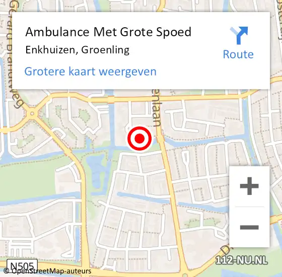 Locatie op kaart van de 112 melding: Ambulance Met Grote Spoed Naar Enkhuizen, Groenling op 11 maart 2023 11:55