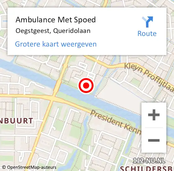 Locatie op kaart van de 112 melding: Ambulance Met Spoed Naar Oegstgeest, Queridolaan op 11 maart 2023 11:55