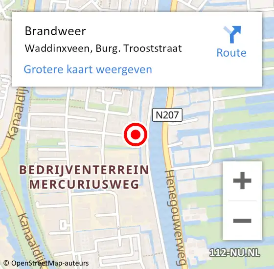 Locatie op kaart van de 112 melding: Brandweer Waddinxveen, Burg. Trooststraat op 18 augustus 2014 14:46