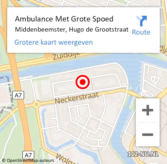 Locatie op kaart van de 112 melding: Ambulance Met Grote Spoed Naar Middenbeemster, Hugo de Grootstraat op 11 maart 2023 12:07