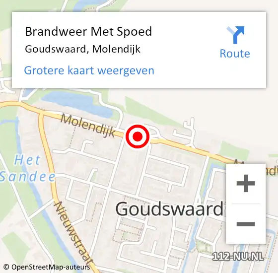 Locatie op kaart van de 112 melding: Brandweer Met Spoed Naar Goudswaard, Molendijk op 11 maart 2023 12:41