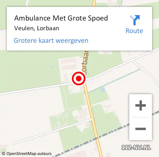 Locatie op kaart van de 112 melding: Ambulance Met Grote Spoed Naar Veulen, Lorbaan op 18 augustus 2014 14:51