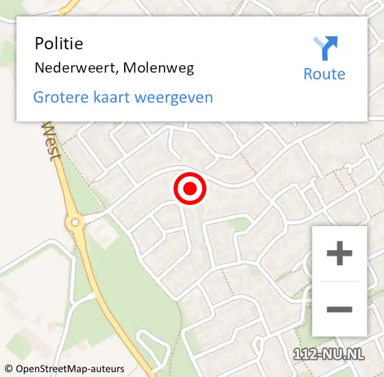 Locatie op kaart van de 112 melding: Politie Nederweert, Molenweg op 11 maart 2023 12:51