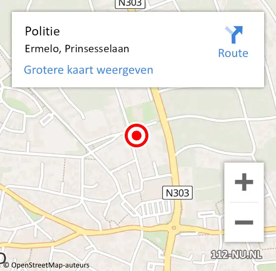 Locatie op kaart van de 112 melding: Politie Ermelo, Prinsesselaan op 11 maart 2023 13:12