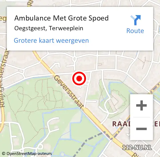 Locatie op kaart van de 112 melding: Ambulance Met Grote Spoed Naar Oegstgeest, Terweeplein op 11 maart 2023 13:14