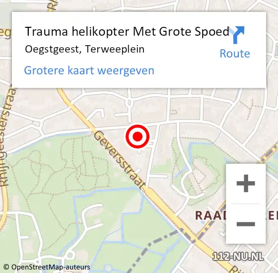 Locatie op kaart van de 112 melding: Trauma helikopter Met Grote Spoed Naar Oegstgeest, Terweeplein op 11 maart 2023 13:21