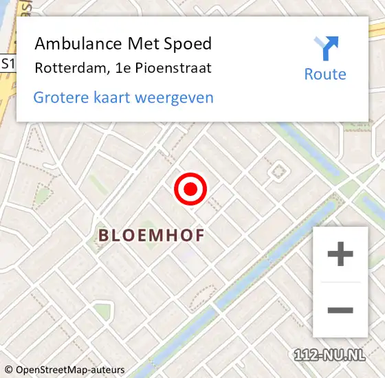 Locatie op kaart van de 112 melding: Ambulance Met Spoed Naar Rotterdam, 1e Pioenstraat op 11 maart 2023 13:44