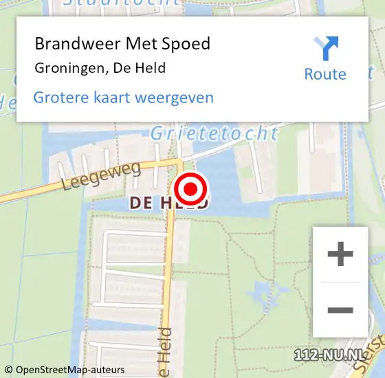 Locatie op kaart van de 112 melding: Brandweer Met Spoed Naar Groningen, De Held op 11 maart 2023 13:55