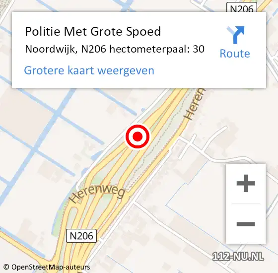 Locatie op kaart van de 112 melding: Politie Met Grote Spoed Naar Noordwijk, N206 hectometerpaal: 30 op 11 maart 2023 14:14