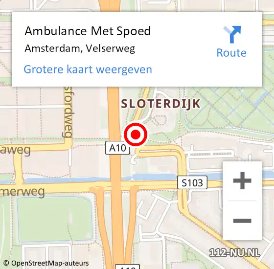Locatie op kaart van de 112 melding: Ambulance Met Spoed Naar Amsterdam, Velserweg op 11 maart 2023 14:25