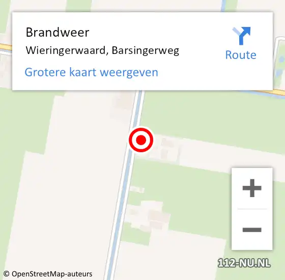 Locatie op kaart van de 112 melding: Brandweer Wieringerwaard, Barsingerweg op 18 augustus 2014 15:03