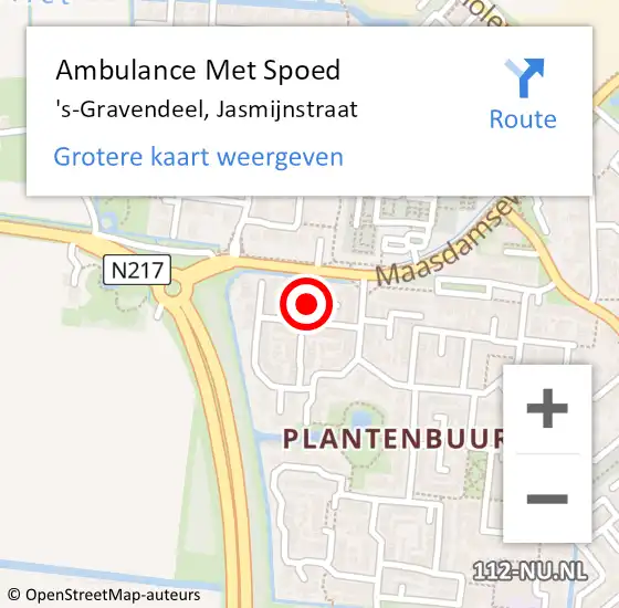 Locatie op kaart van de 112 melding: Ambulance Met Spoed Naar 's-Gravendeel, Jasmijnstraat op 11 maart 2023 14:53