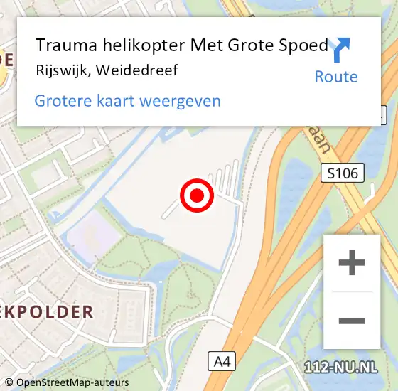 Locatie op kaart van de 112 melding: Trauma helikopter Met Grote Spoed Naar Rijswijk, Weidedreef op 11 maart 2023 15:23