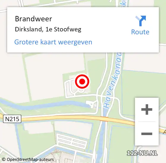 Locatie op kaart van de 112 melding: Brandweer Dirksland, 1e Stoofweg op 11 maart 2023 15:49