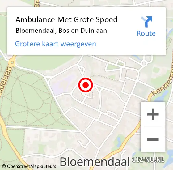 Locatie op kaart van de 112 melding: Ambulance Met Grote Spoed Naar Bloemendaal, Bos en Duinlaan op 11 maart 2023 16:13